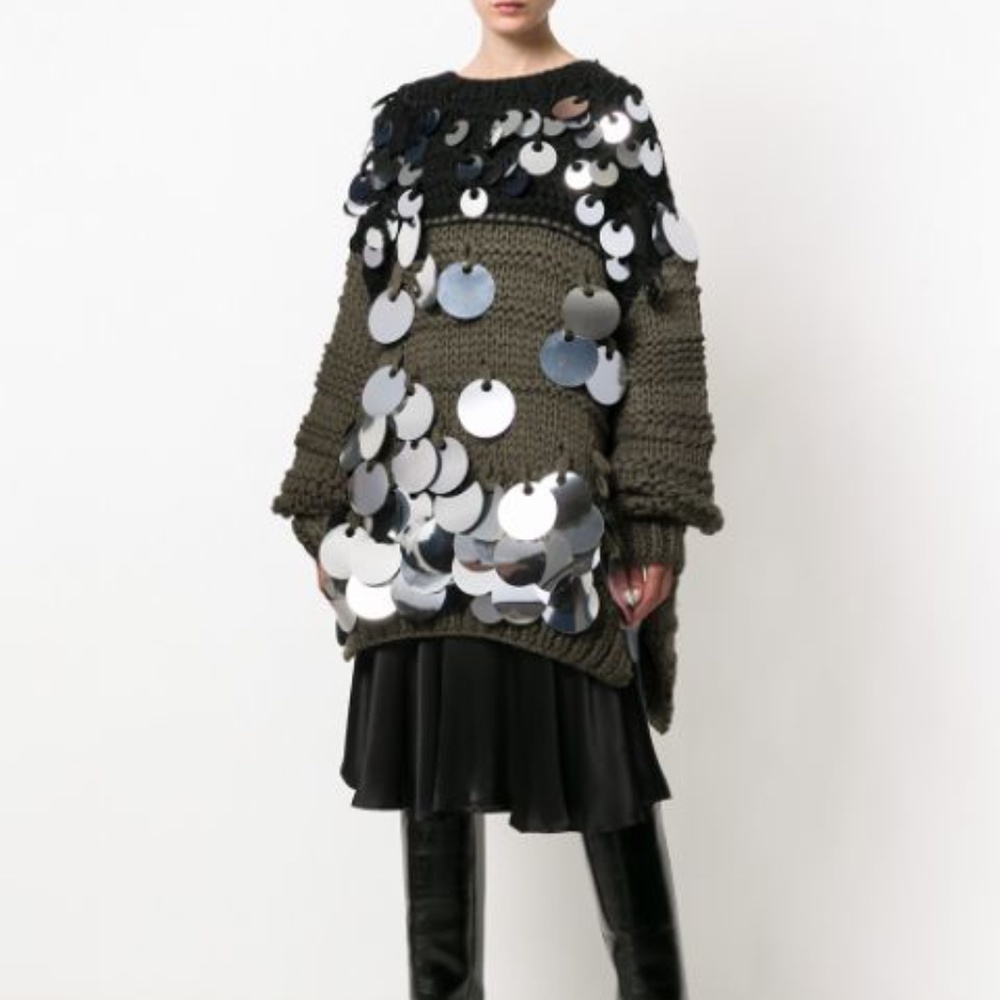 Ports 1961 Khaki Black Oversized Sequin Sweater M